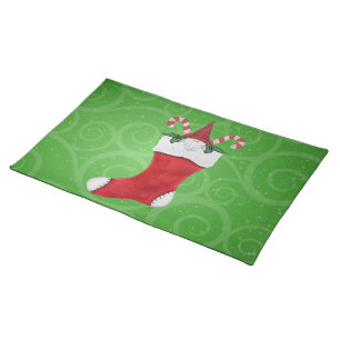 Bearded Gnome Candy Canes in Christmas Stocking Cloth Placemat