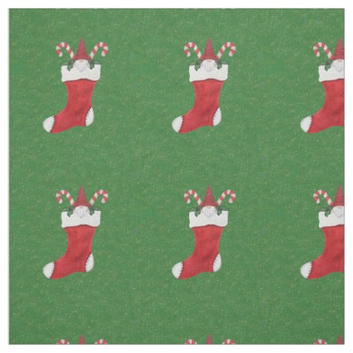 Bearded Gnome in Red Christmas Stocking Green Fabric