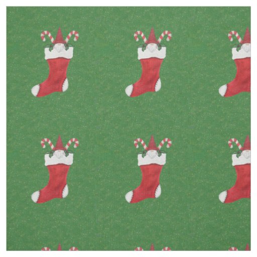 Bearded Gnome in Red Christmas Stocking Green Fabric