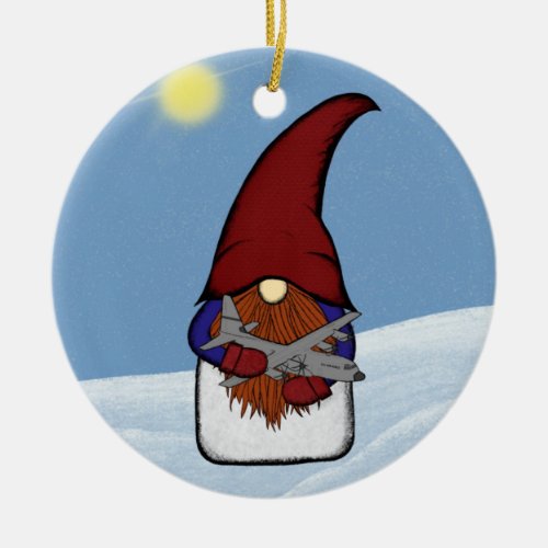Bearded Gnome with C_130 Ceramic Ornament