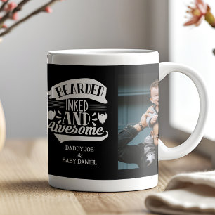 Bearded Inked Awesome 2 Photo Personalized Dad Coffee Mug