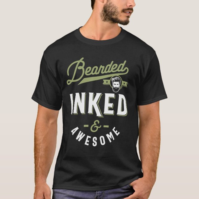 Bearded Inked & Awesome Tee Beard Tattoo Lover (Front)