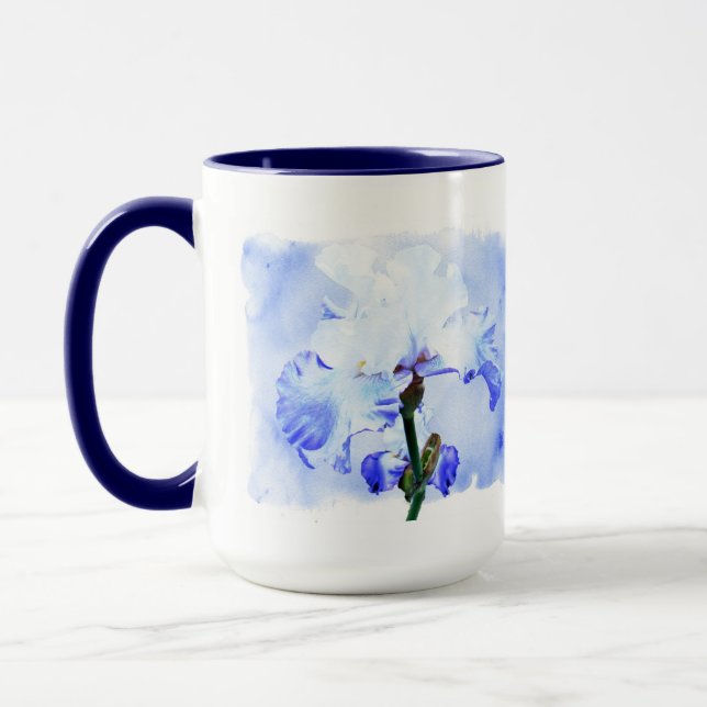 Bearded Iris - Blue And White Mug (Left)