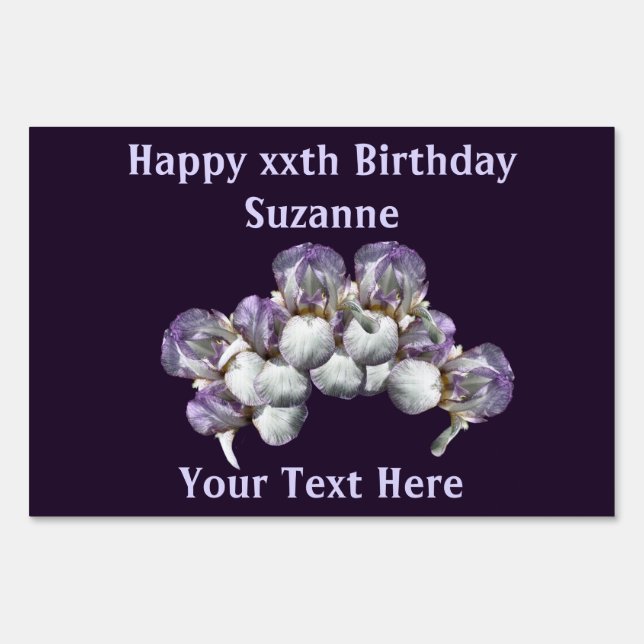 Bearded Iris Flower Bouquet Personalized Birthday Sign (Front)