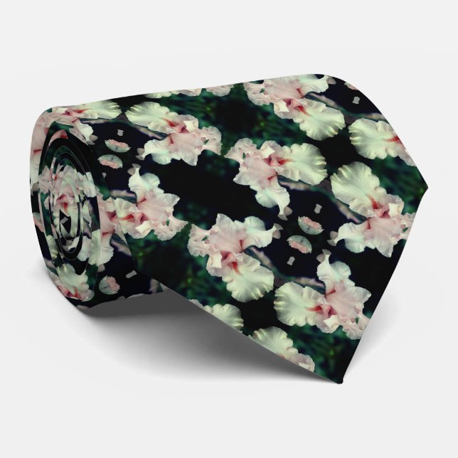 Bearded Iris Flower In Peach Abstract Pattern    Neck Tie (Rolled)