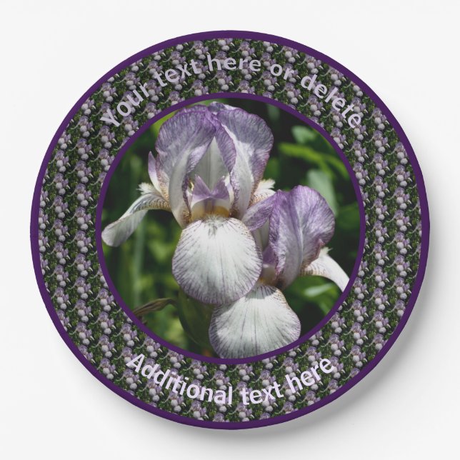 Bearded Iris Flowers Personalized Party  Paper Plates (Front)