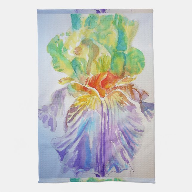 Bearded Iris Purple Watercolour Tea Towel (Vertical)