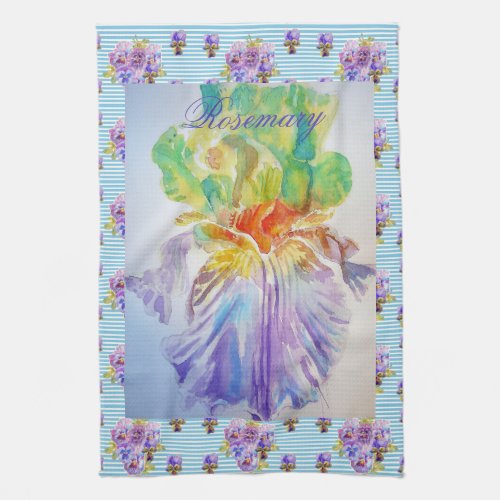 Bearded Iris Purple Watercolour Womans Tea Towel