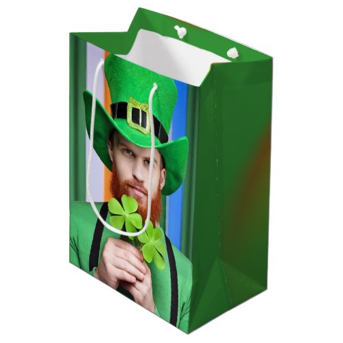 Bearded Irish Man With Four_Leaf Clovers Medium Gift Bag