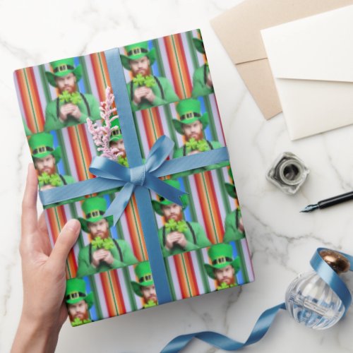 Bearded Irish Man With Four_Leaf Clovers Wrapping Paper