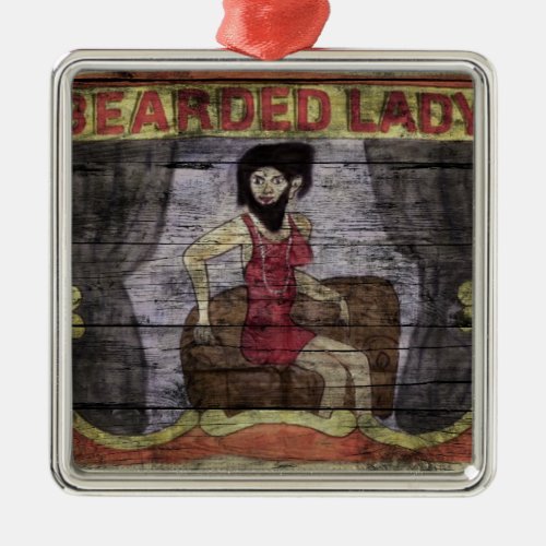 Bearded Lady Vintage Canival Banner Metal Ornament