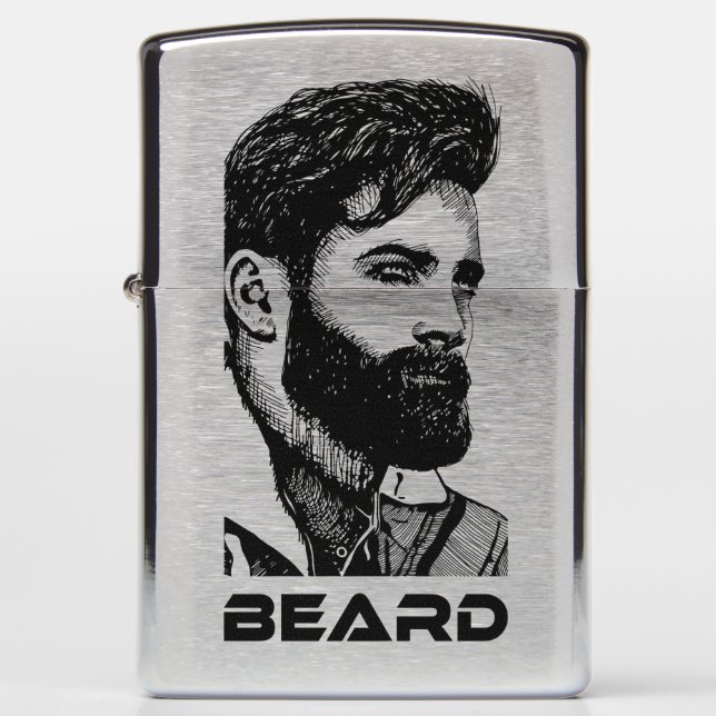 Bearded man looking into the distance. Drawing. Zippo Lighter (Front)
