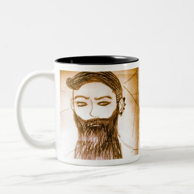 bearded man manga anime in twisted world Two-Tone coffee mug (Left)