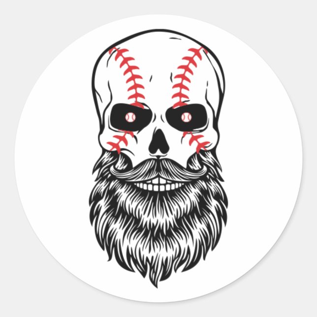 Bearded Skull Baseball Game Fans Beard Men Classic Round Sticker (Front)