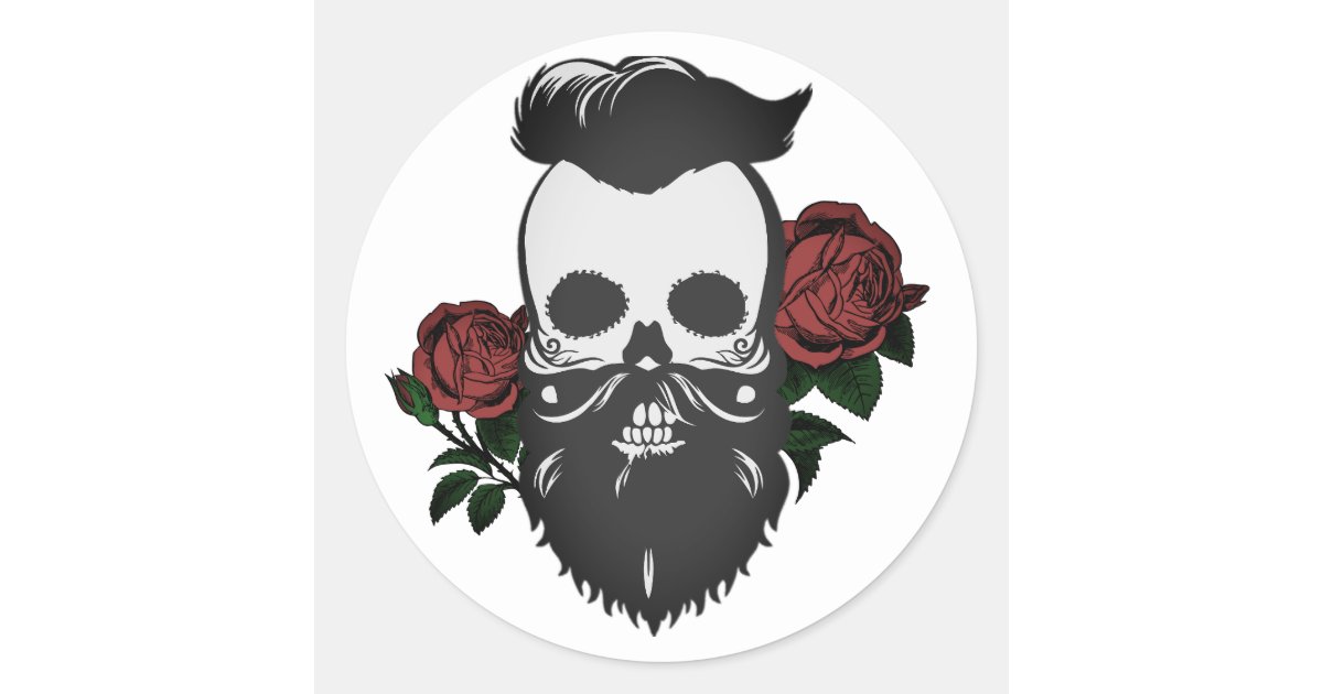 Bearded skull classic round sticker | Zazzle.com