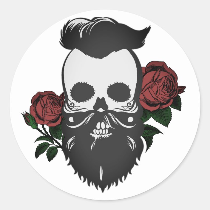 Bearded skull classic round sticker | Zazzle.com