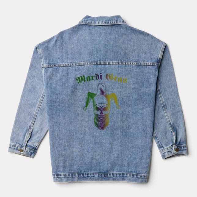 Bearded Skull Jester Costume Mardi Gras Carnival P Denim Jacket (Back)