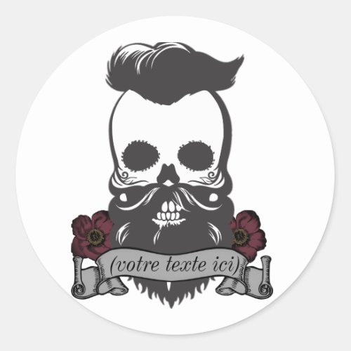 Bearded skull ribbon classic round sticker