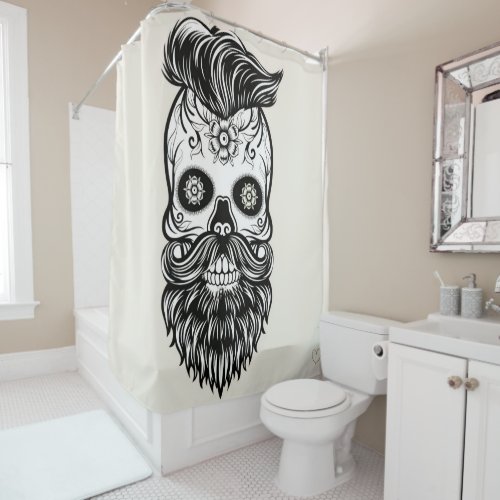 Bearded Sugar Skull Shower Curtain