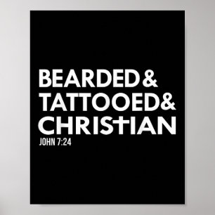 Bearded Tattooed Christian Funny Beard Tattoo Tats Poster