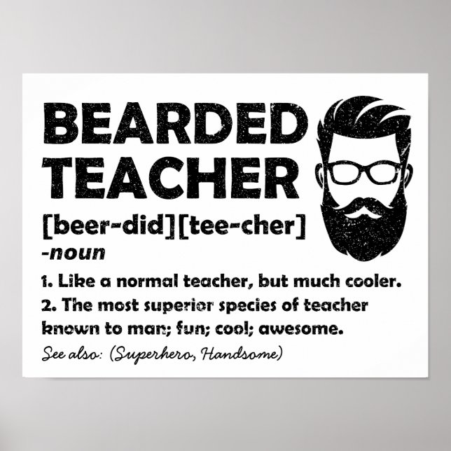 Bearded Teacher Funny Definition Personalized Poster (Front)