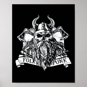 Viking Warrior Norse Scandinavian Black and White Portrait Poster Design  Monochrome Horns Helmet | Sticker