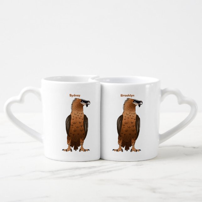 Bearded Vulture cartoon illustration Coffee Mug Set (Back Nesting)