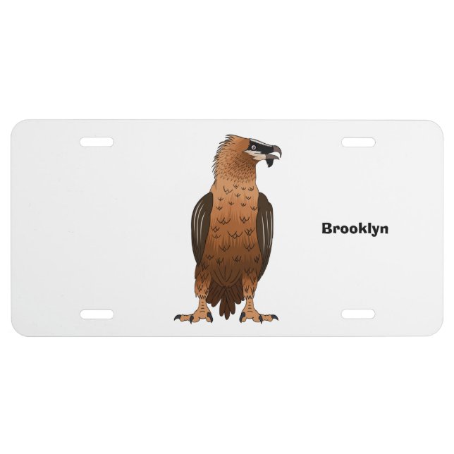 Bearded Vulture cartoon illustration  License Plate (Front)