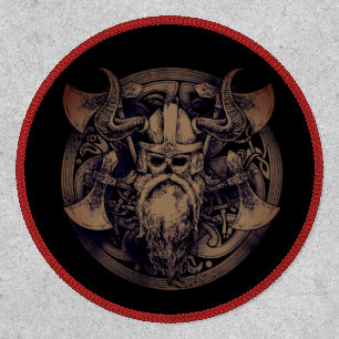 Bearded Warrior Viking Skull Battle Axes Patch
