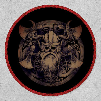 Bearded Warrior Viking Skull Battle Axes Patch