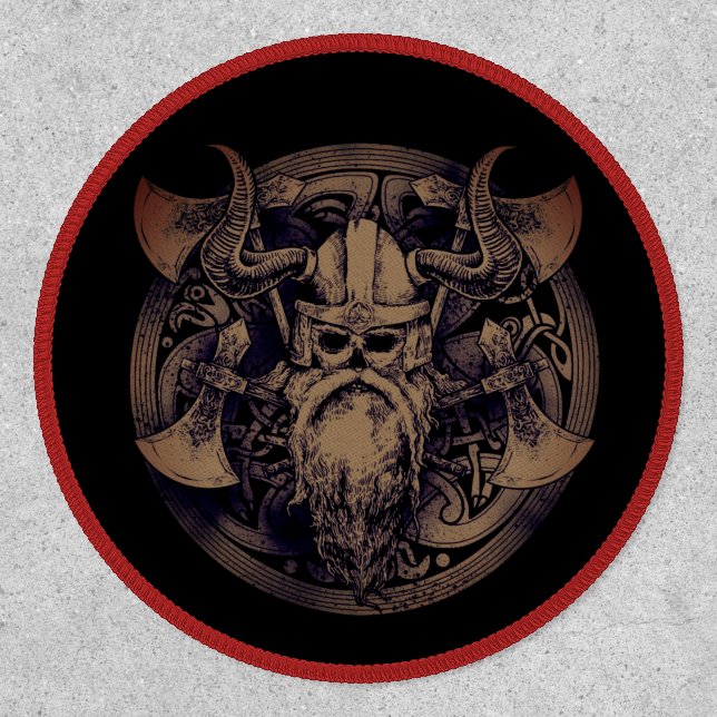 Bearded Warrior Viking Skull Battle Axes Patch (Front)