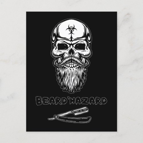 Beardhazard Skull With Beard Cut_throat Razor Postcard