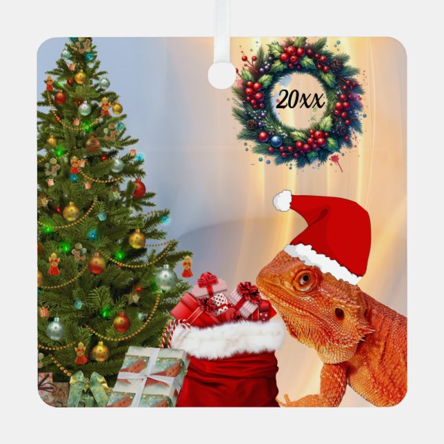 Beardie-Claus Bearded Dragon  Metal Ornament (Front)