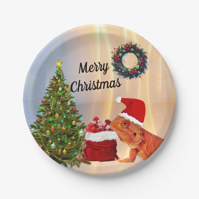 Beardie-Claus Bearded Dragon  Paper Plates (Front)