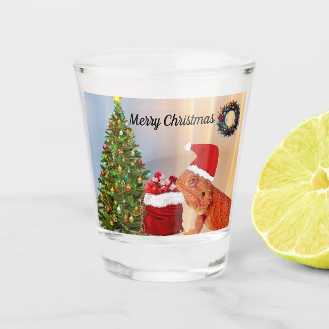 Beardie-Claus - Bearded Dragon Personalized  Shot Glass (Front)