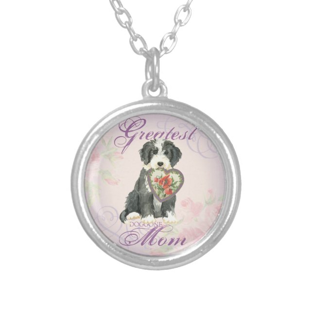 Beardie Heart Mom Silver Plated Necklace (Front)