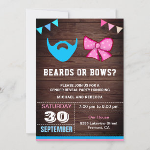 Beards or Bows Gender Reveal Party Invitation