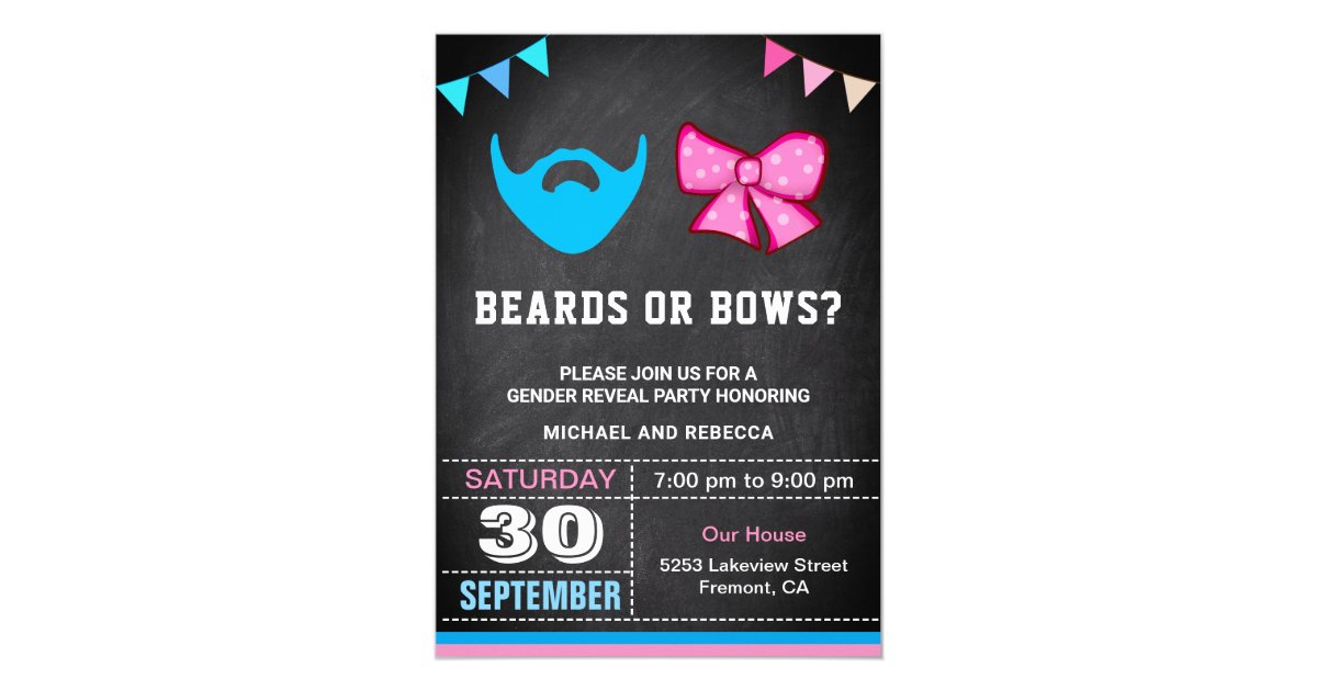 Beards Or Bows Gender Reveal Party Invitation 8291