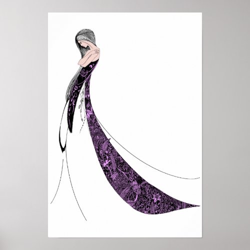 Beardsley Art Nouveau Beauty Colorized in Purple Poster