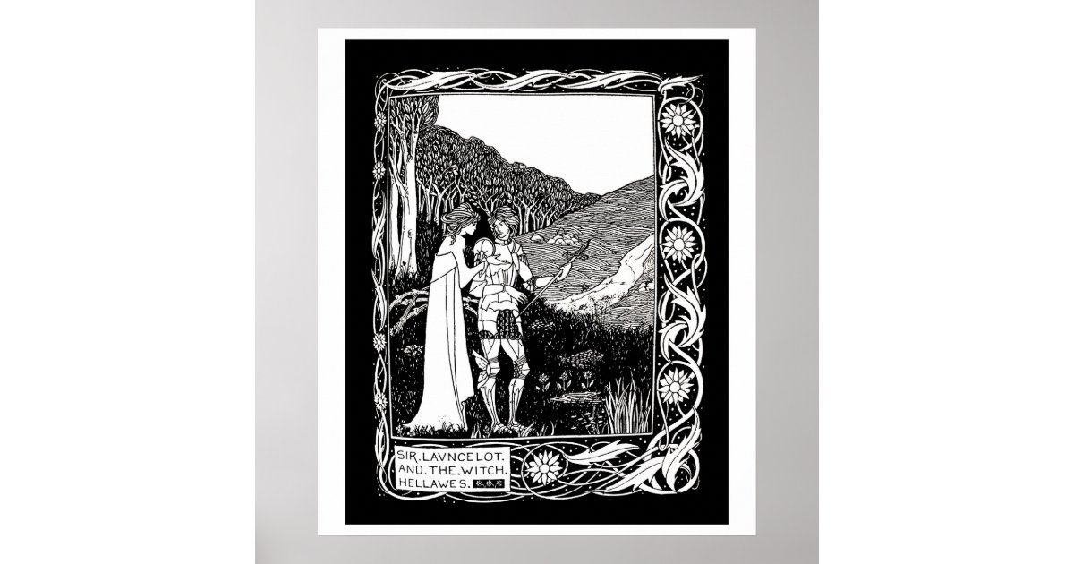 Sir Launcelot and the Witch Hellawes by Aubrey Beardsley Art Nouveau Poster