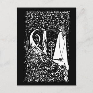 Beardsley Nouveau Lady & Peacocks Post Card
