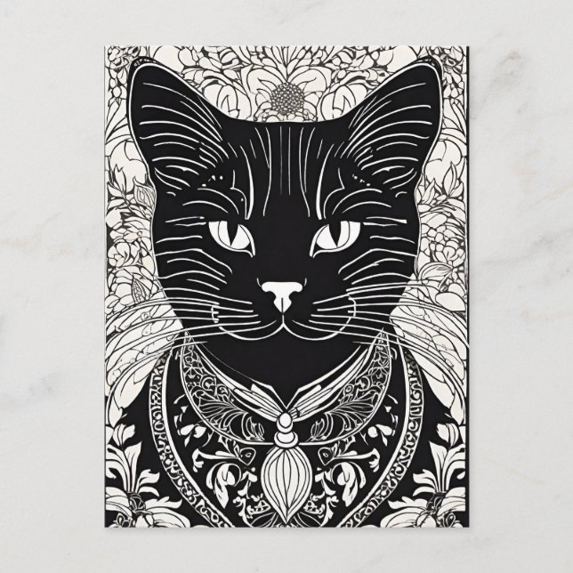 Beardsley Style Cat Postcard (Front)