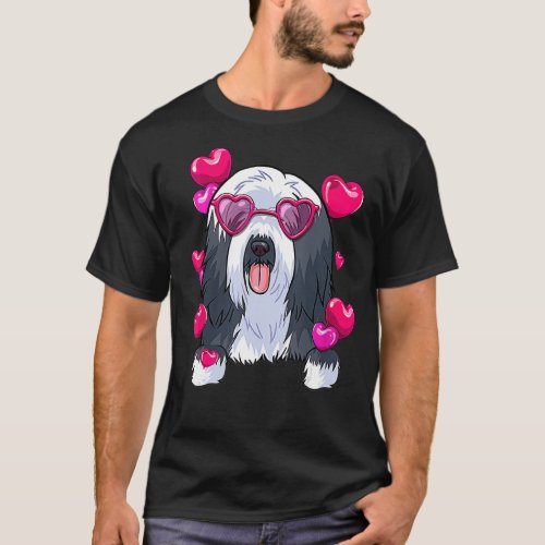 Beared Collie Valentines Day Heart Glasses Funny D T_Shirt