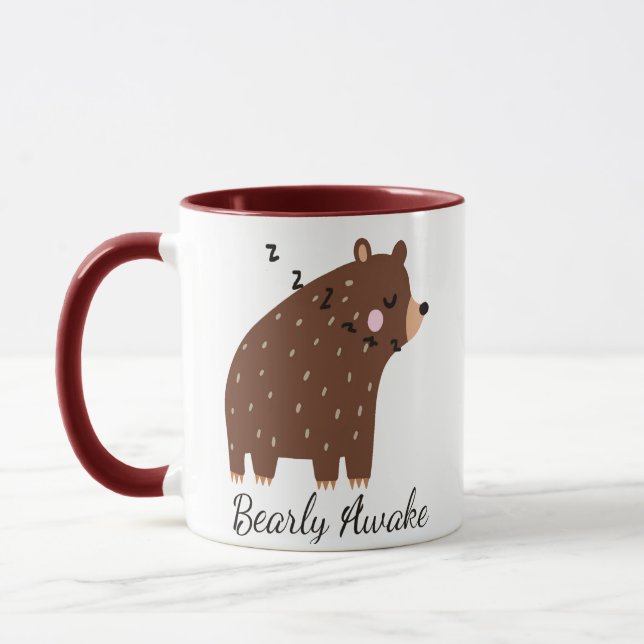 Bearly Awake fun Quote cute cartoon bear animal Mug (Left)