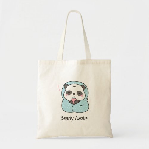 Bearly Awake Pun Cute Sleepy Panda in Blanket Tote Bag