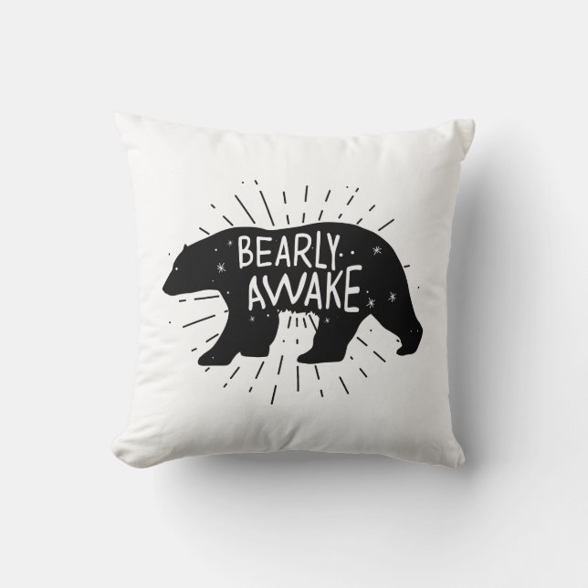Bearly Awake Throw Pillow (Front)