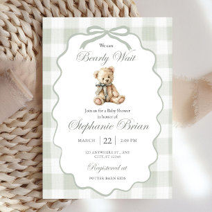 Bearly Baby Shower Invite Download Sage Green Ging