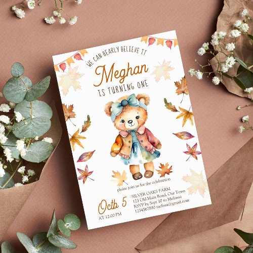 Bearly believe it teddy bear fall birthday party  invitation