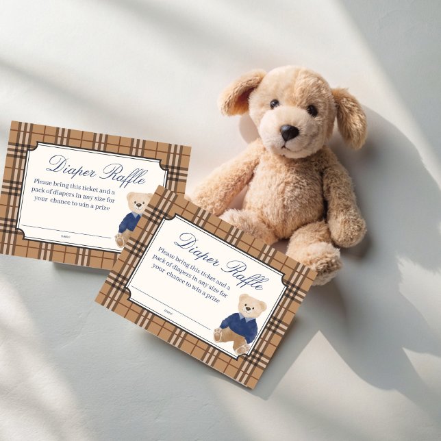 Bearly classic plaid baby shower diaper raffle enclosure card (Bearly wait classic brown plaid teddy bear classic polo baby shower diaper raffle enclosure cards)