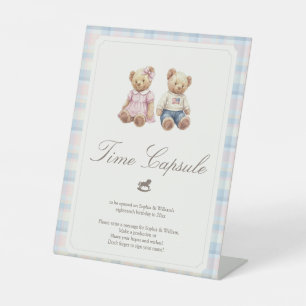 Bearly first birthday Twins Pedestal Sign